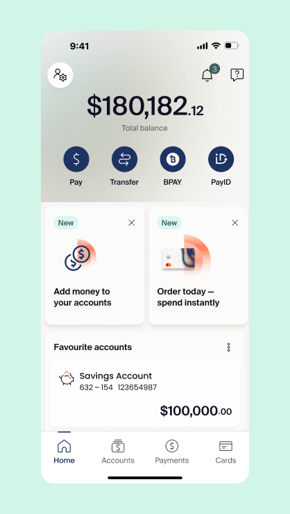 Total balance and savings account UI
